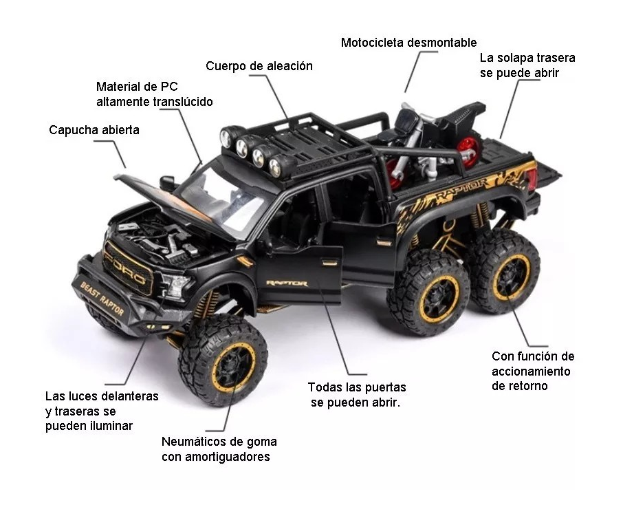 Camioneta Ford F-150 Raptor Monster 1:24 Caja Con Detalles-3