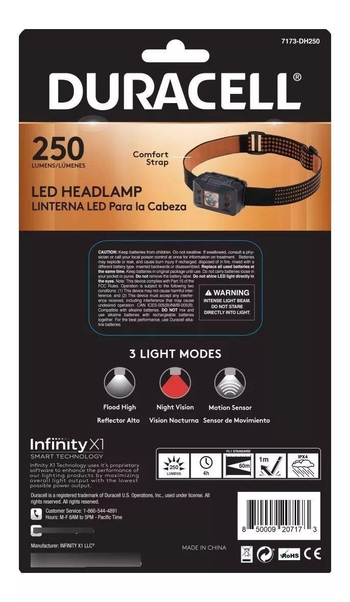 Linterna De Cabeza Led Duracell 250 Lúmenes + 3 Pilas Aaa-3
