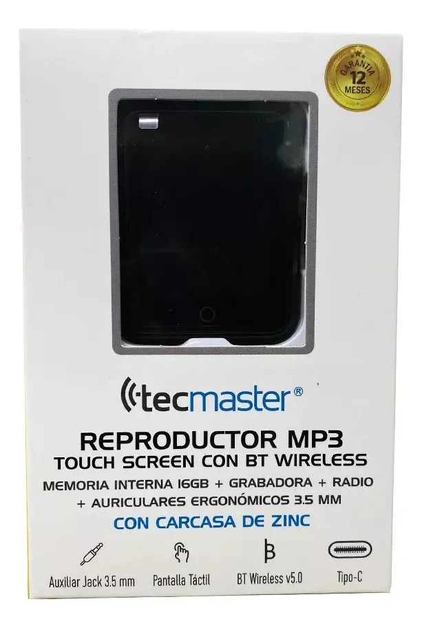 Mp3 Tecmaster Touch 16gb Con Bluetooth Y Audifonos 3,5mm-4
