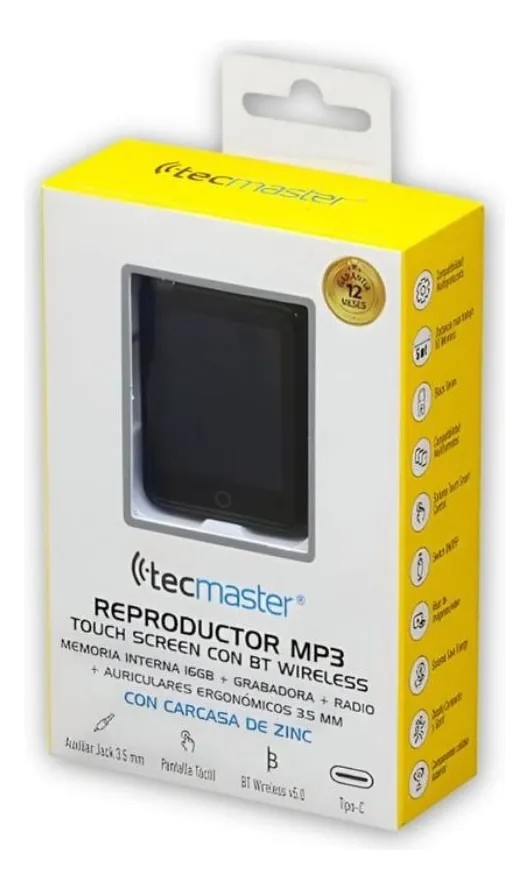 Mp3 Tecmaster Touch 16gb Con Bluetooth Y Audifonos 3,5mm-5