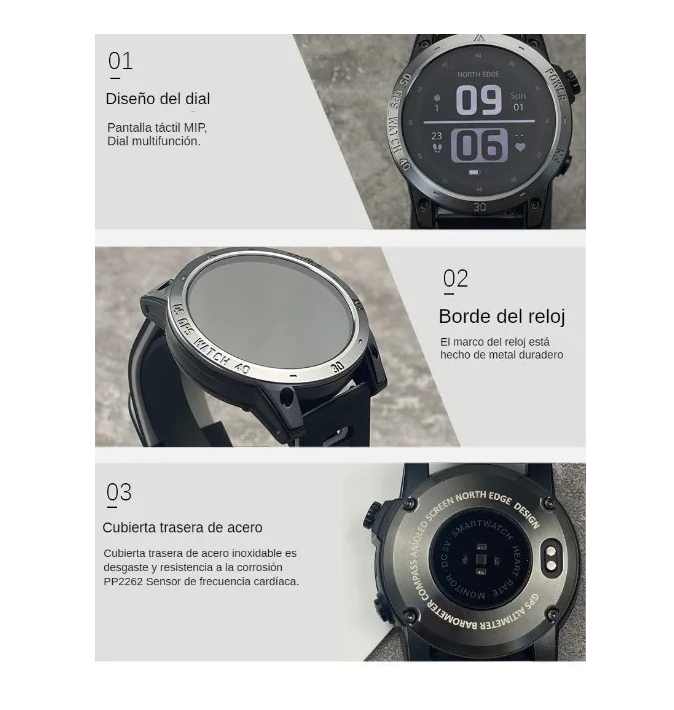 Smartwatch North Edge Crossfit 3 Gps Barometro AMOLED 1,43-3