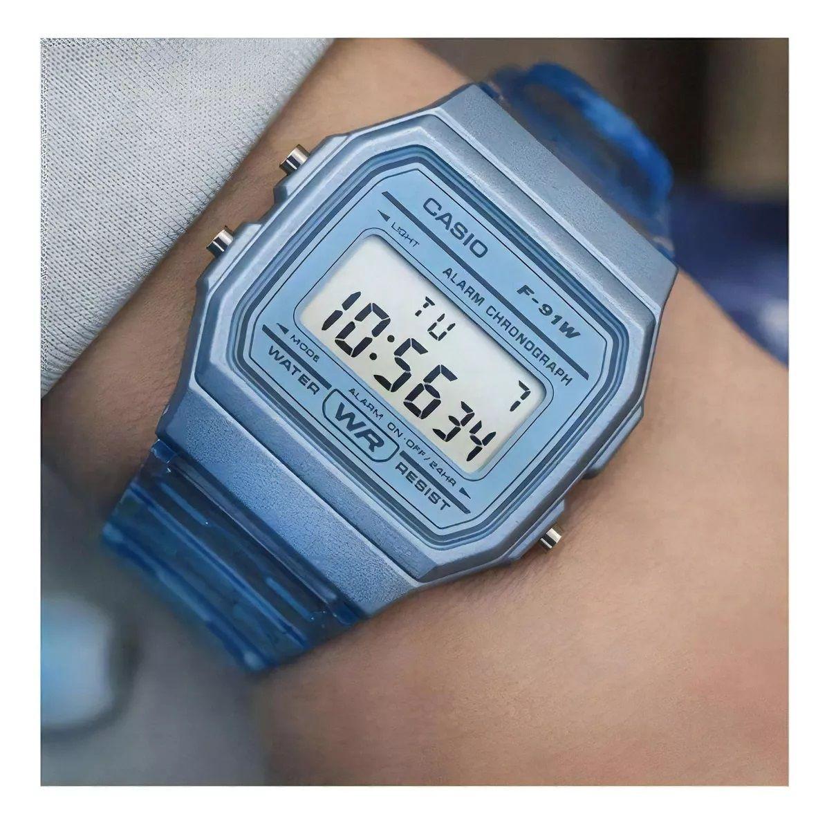 Reloj De Pulsera Casio F-91ws-2df Azul, Unisex Original-3