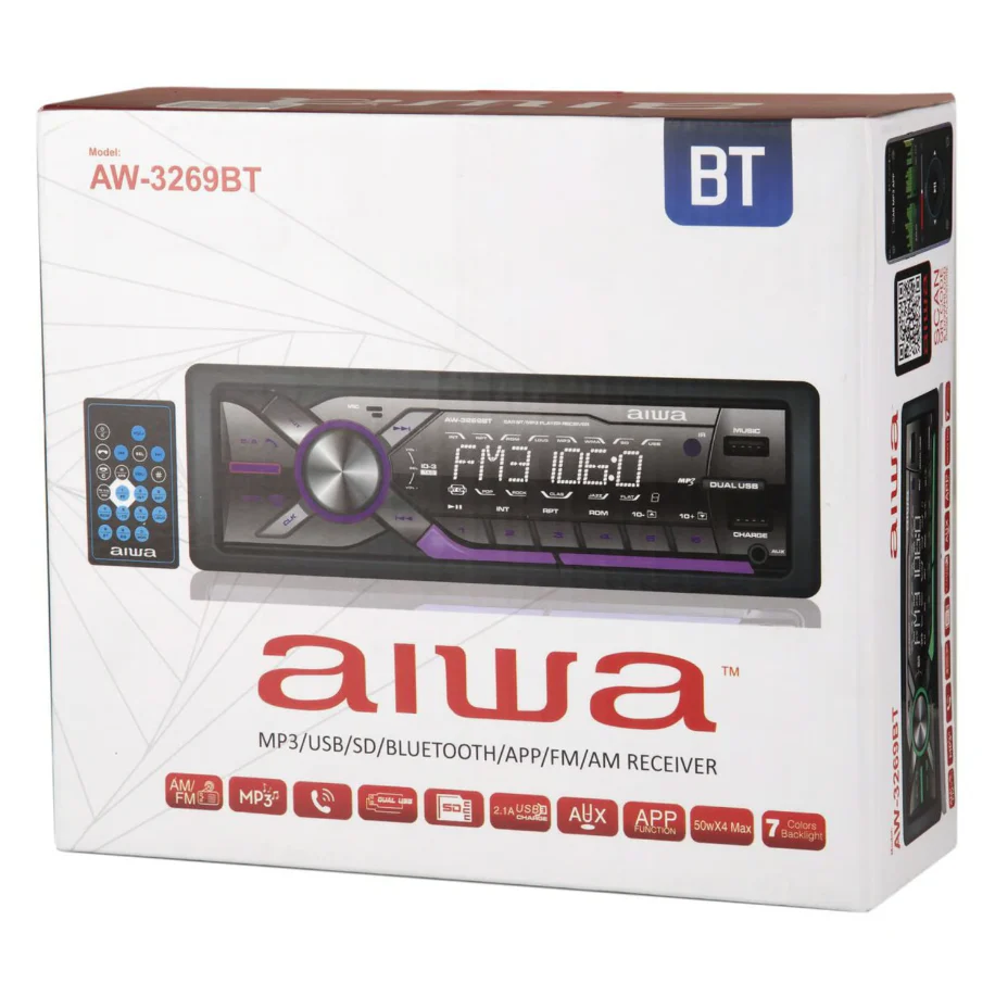 Radio Auto 1 Din Aiwa Bluetooth Mp3 Usb App Music Aw 3269bt-5