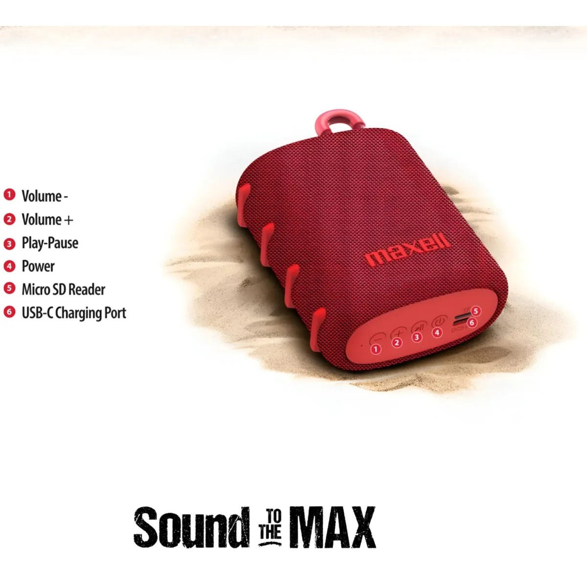 Parlante Bluetooth Portátil Maxell Nomad Tws 15 Hr Ipx5 Rojo-4