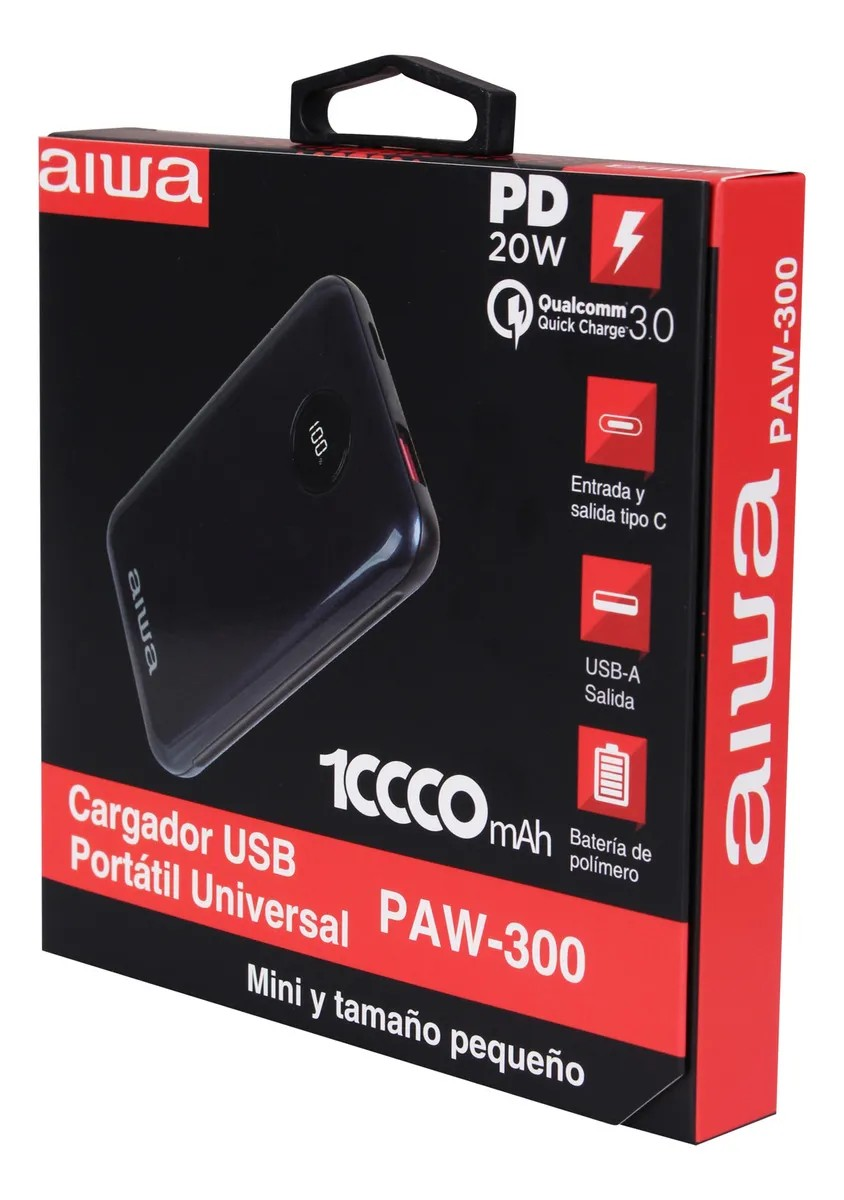 Cargador Batería Externa Power Bank 10.000 Mah Aiwa Paw-300-3