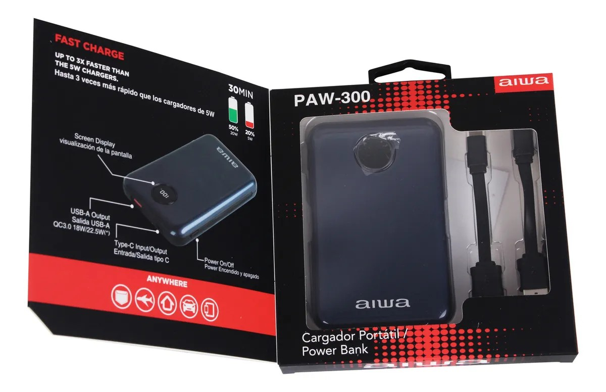 Cargador Batería Externa Power Bank 10.000 Mah Aiwa Paw-300-4