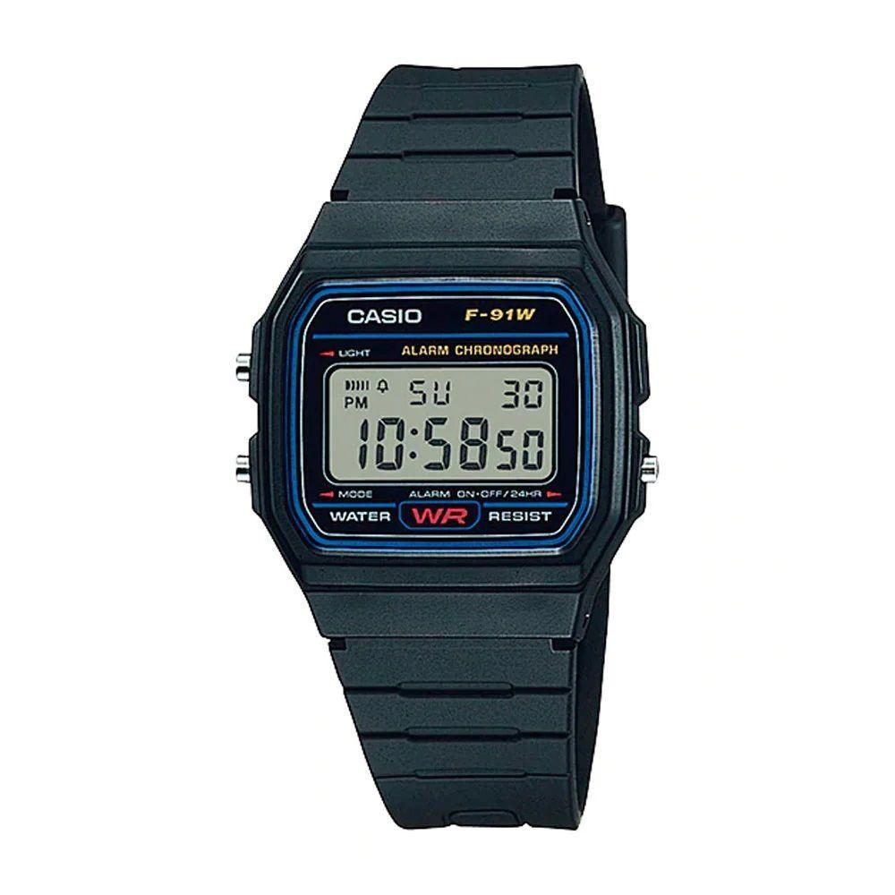 Reloj De Pulsera Casio Original Retro F-91-1DG Negro-0