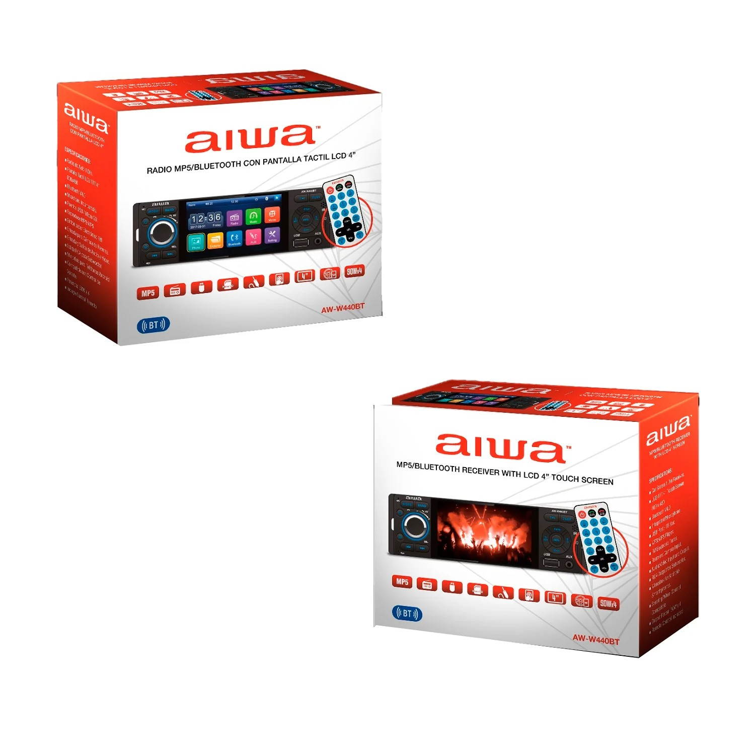 Radio Auto 1 Din Con Pantalla Tactil De 4'' Aiwa Aw-w440bt-2