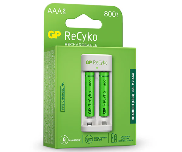 kit Cargador Usb Con 2 Pilas Aaa Recargables Gp Recyko 800mah-0