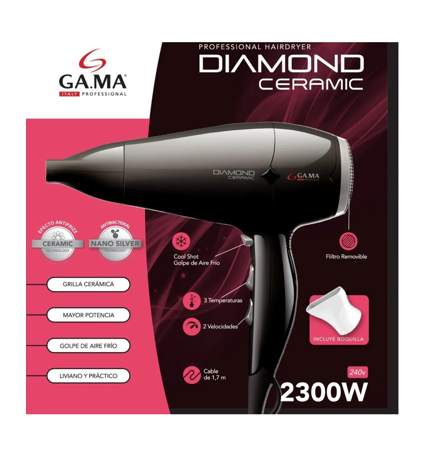 Secador De Pelo Ga.ma Italy Diamond Ceramic 2300w-4