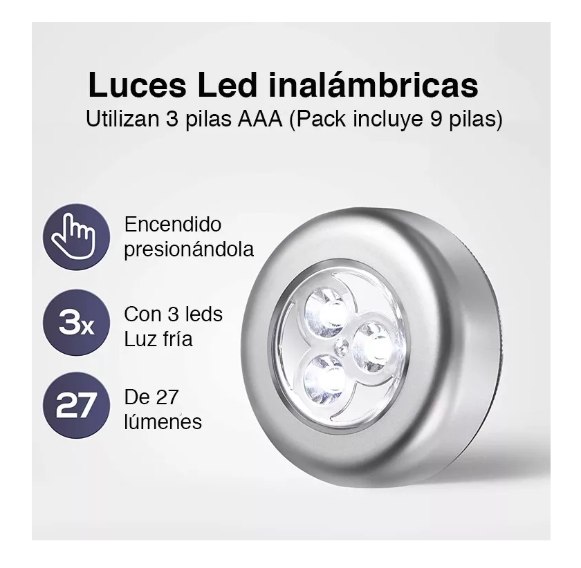 Kit De 3 Luces De Toque Led Macrotel Multiuso Incluye Pilas-3