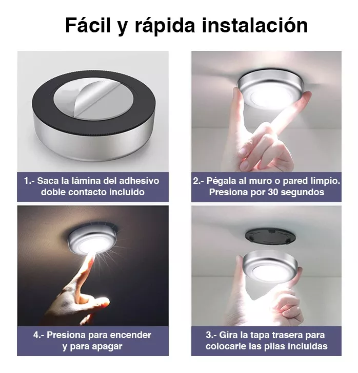 Kit De 3 Luces De Toque Led Macrotel Multiuso Incluye Pilas-5