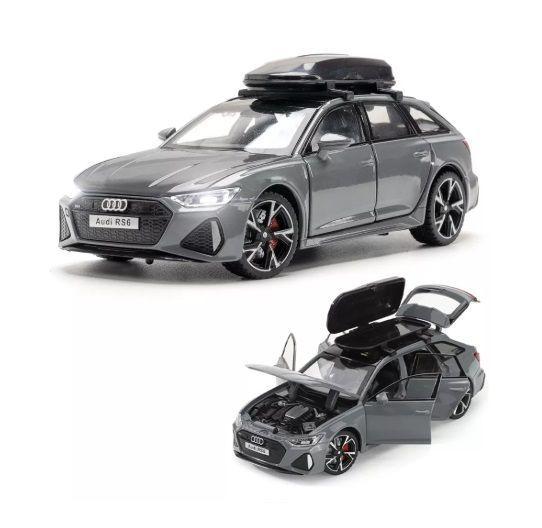 Audi Rs 6 Avant Miniatura Metal Coche Con Luz Y Sonido 1/32 Gris-0