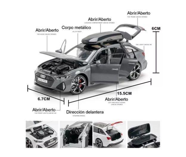 Audi Rs 6 Avant Miniatura Metal Coche Con Luz Y Sonido 1/32 Gris-1