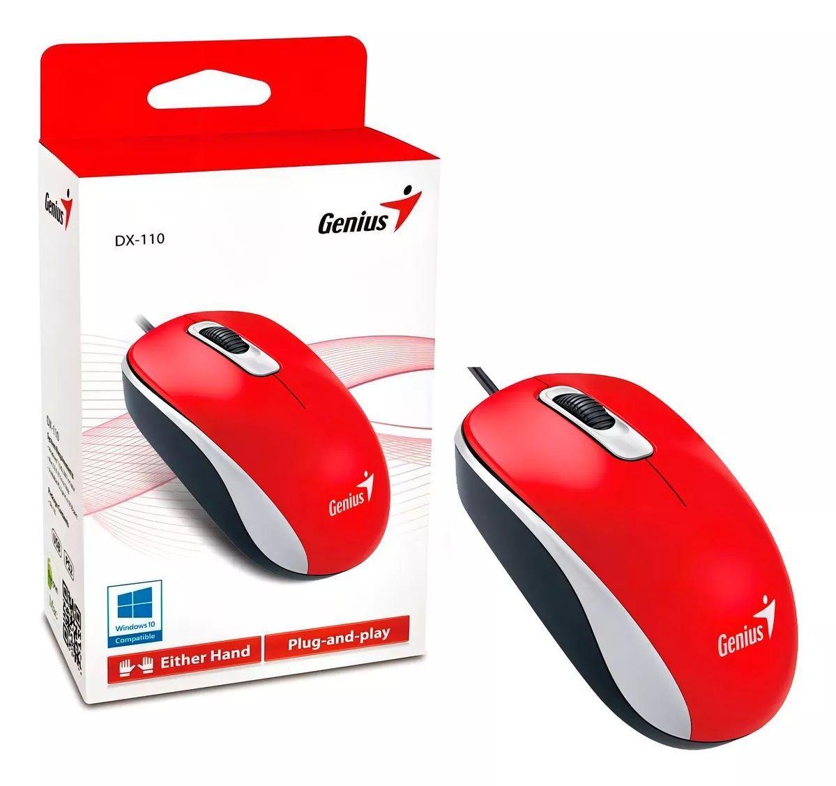 Mouse alámbrico DX-110 Óptico USB Rojo, 3 botones, Ambidiestro.-4