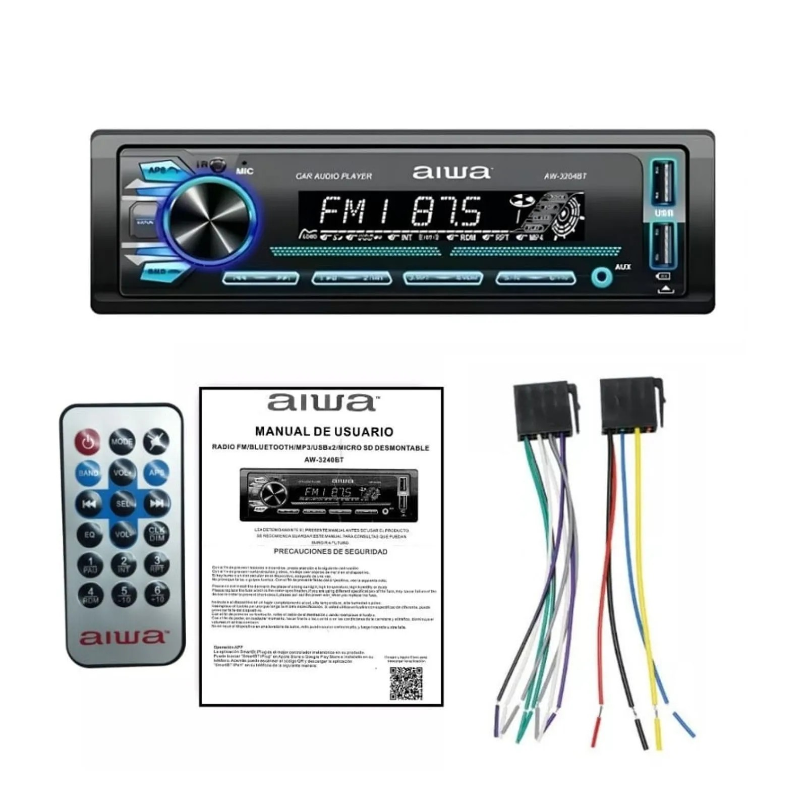 Radio Auto 1din Aiwa Bluetooth Mp3 Usb Sd Rca Aw 3240bt-2