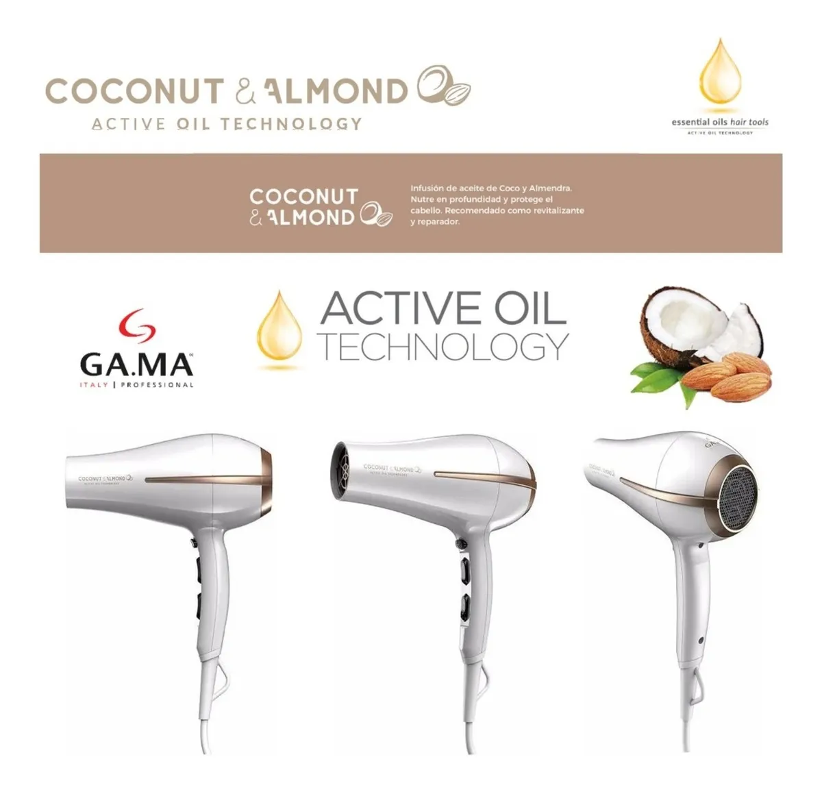 Secador Ga.ma Bora Coconut & Almond Active Oil 2200w-4