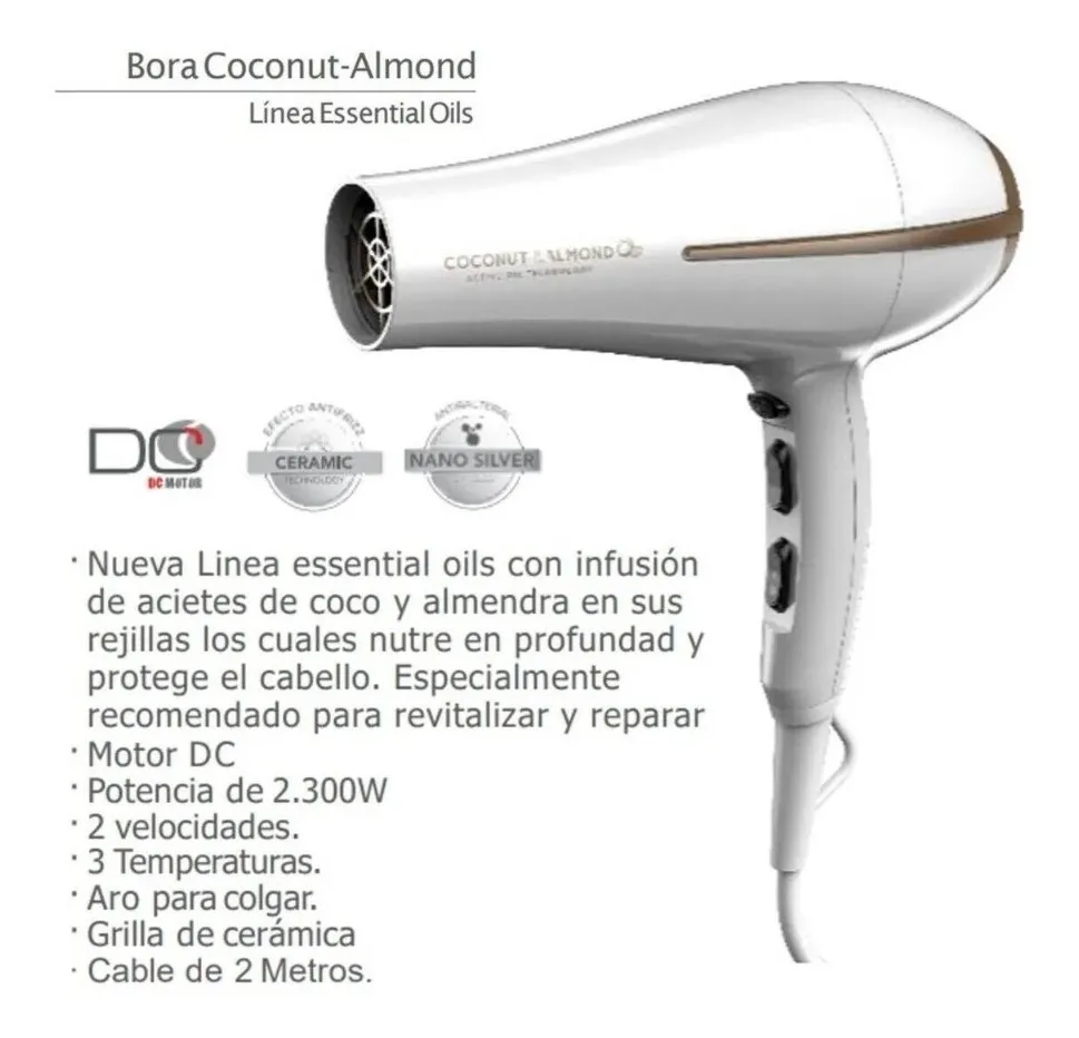 Secador Ga.ma Bora Coconut & Almond Active Oil 2200w-3