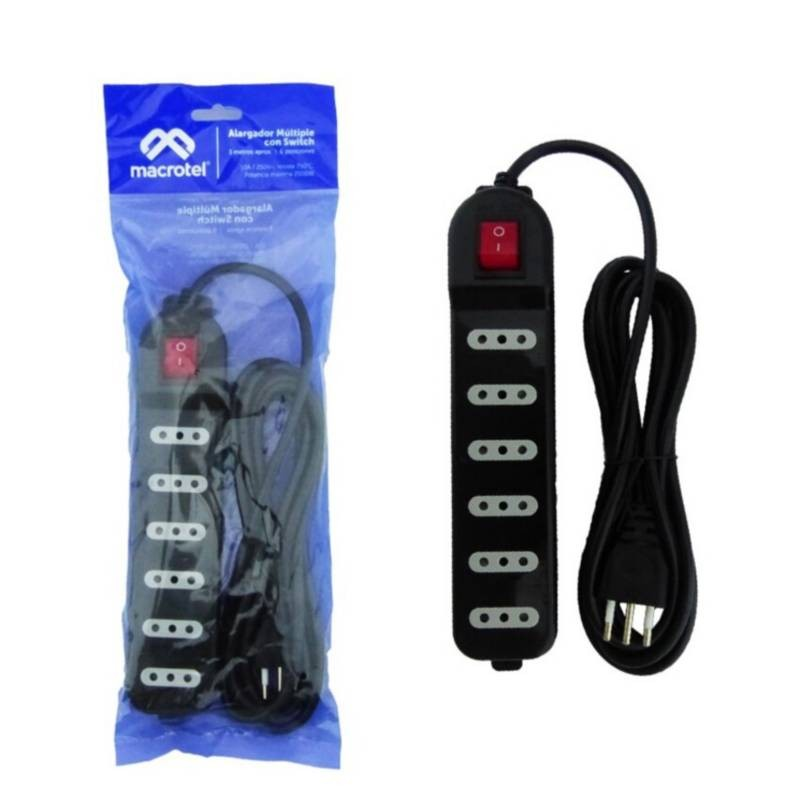 Alargador Zapatilla Macrotel 3mts 6 Tomas Negro Certificado Negro-3