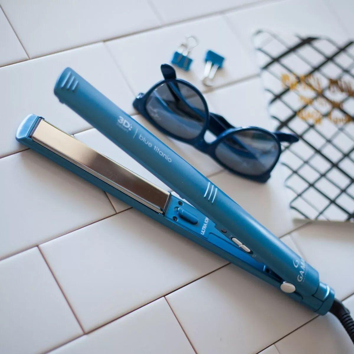 Alisador Plancha De Cabello Gama 3d Therapy Ultra Blue Titanio-5