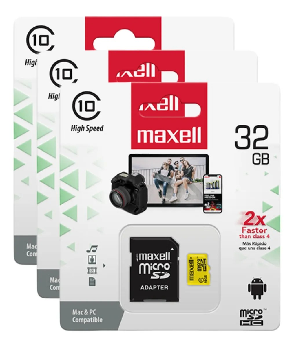 Pack 3 Tarjeta Micro Sd Maxell 32gb Clase 10 90mb/s-0