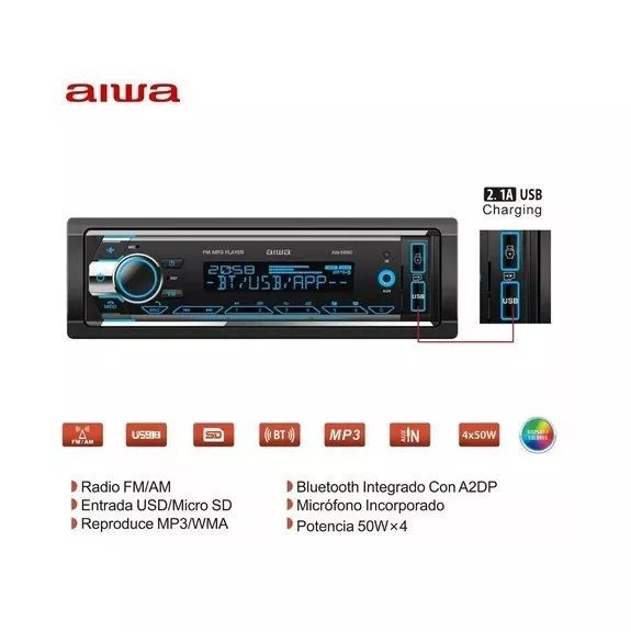 Radio Auto 1 Din Bluetooth Usb X2 Radio Fm Aiwa Aw 5880bt-6