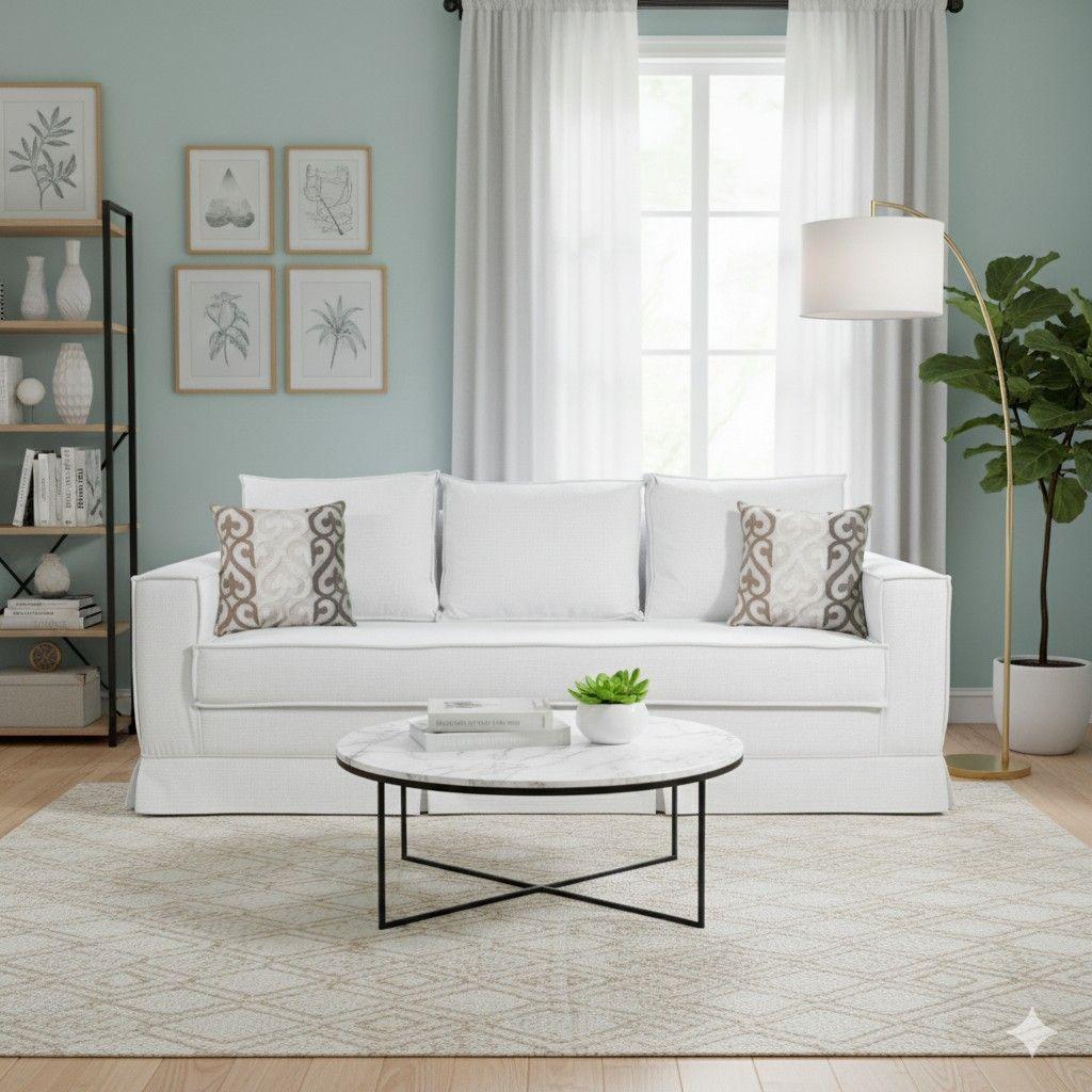 Sofá 3 cuerpos Siena blanco crudo con resortes pocket spring usa-3