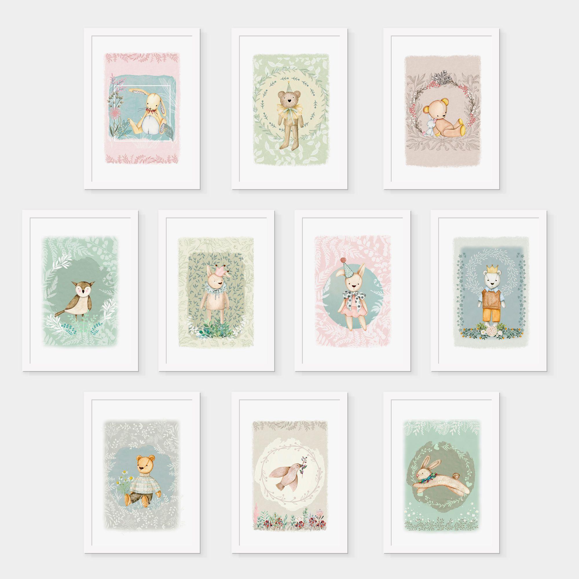 Duo de Cuadros "Botanical Friends" tonos celestes-4