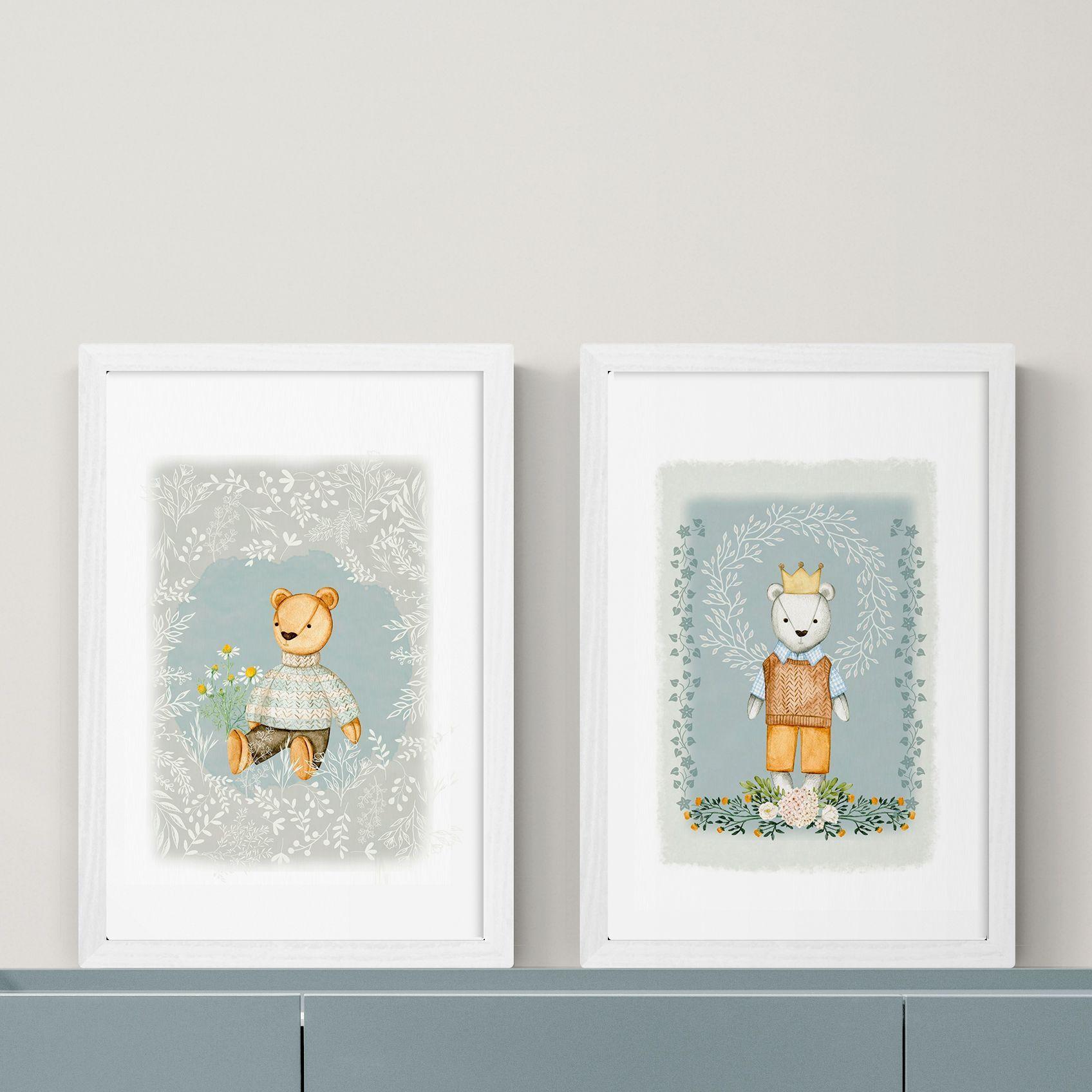 Duo de Cuadros "Botanical Friends" tonos celestes-0