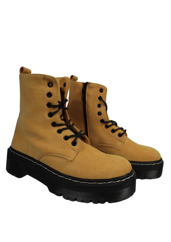 BOTINES CASUALES PARA MUJER ESTILO COMBAT AMARILLO-4