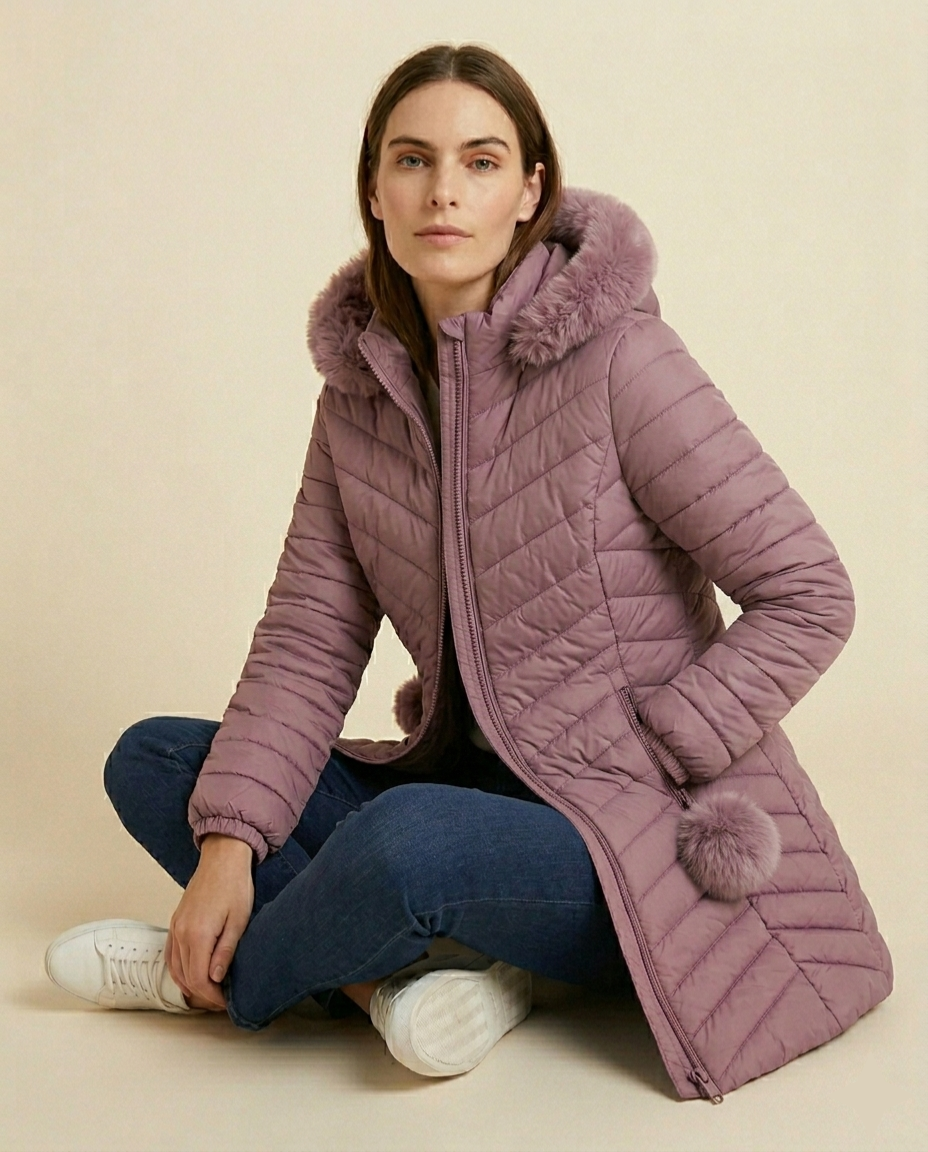Parka de Mujer con Gorro Desmontable Lila-3