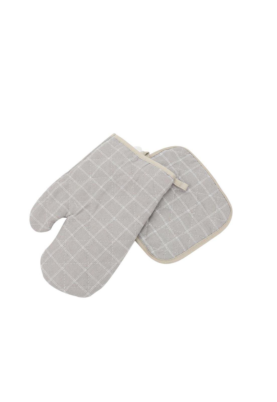 Set Guante y Toma Olla de Cocina Gris 17x26cm-0