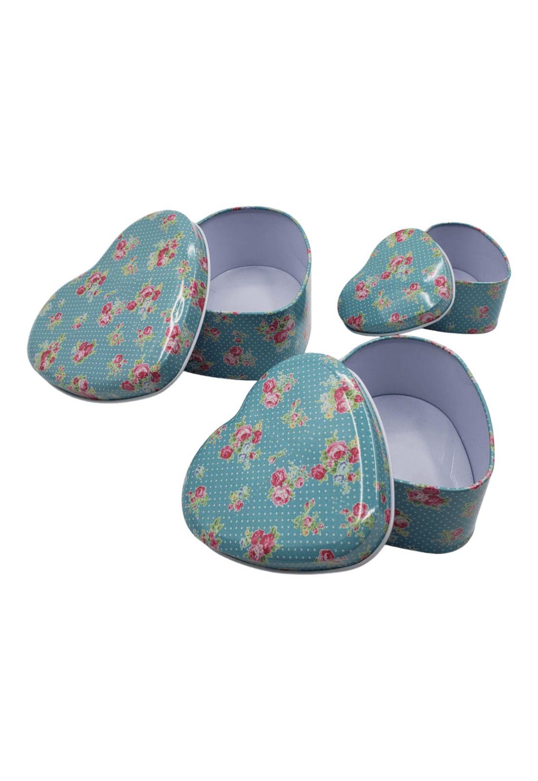 Set Cajas Diseño Corazon Metal Azul 12x11x5cm (3u)-3