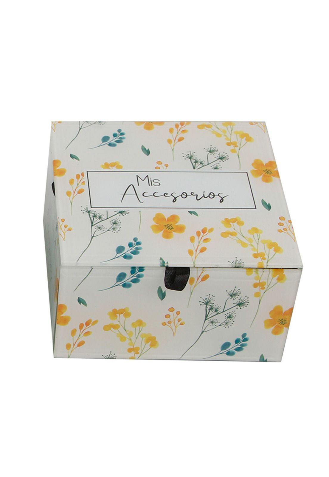 Caja de Vidrio Organizadora Amarilla 14x14x9cm-0