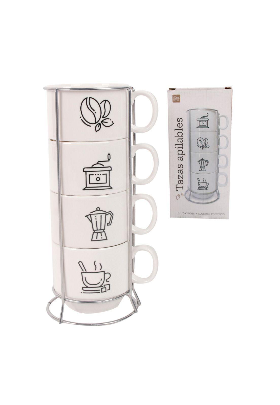 Set de 4 Tazas Apilables Loza Diseño Cocina 7x6cm-0