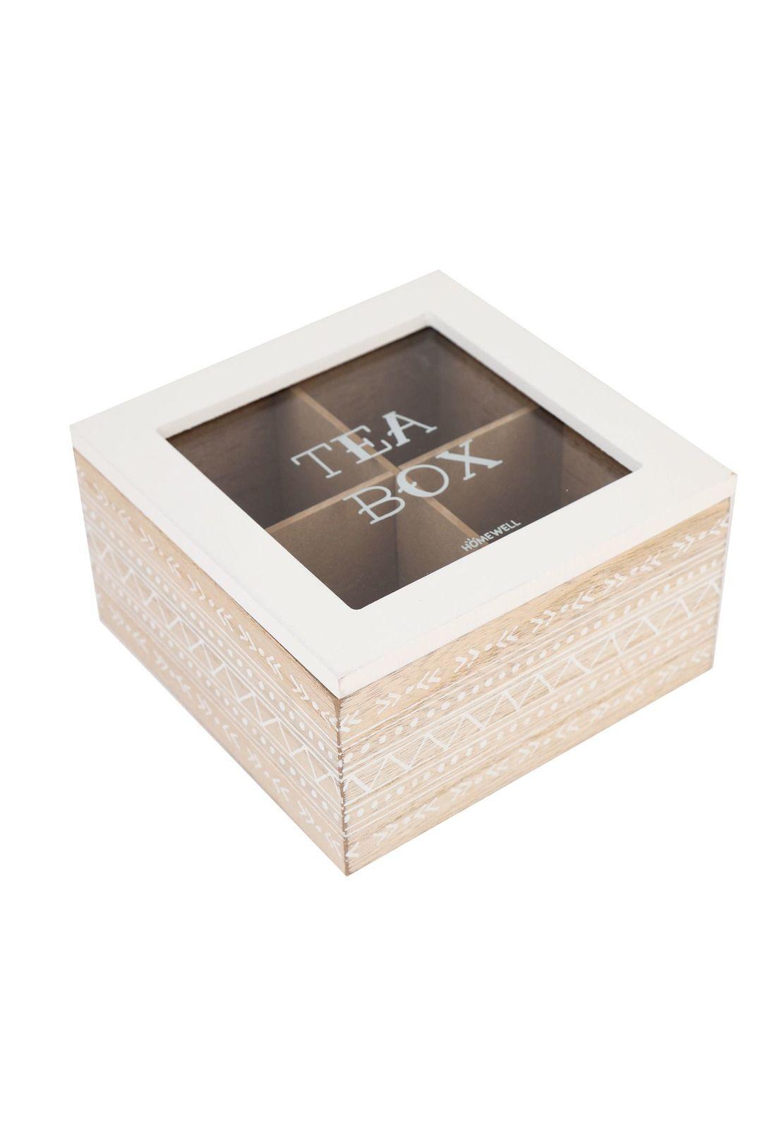 Caja de Té Madera Blanco 4 Div 15x15x8cm-3