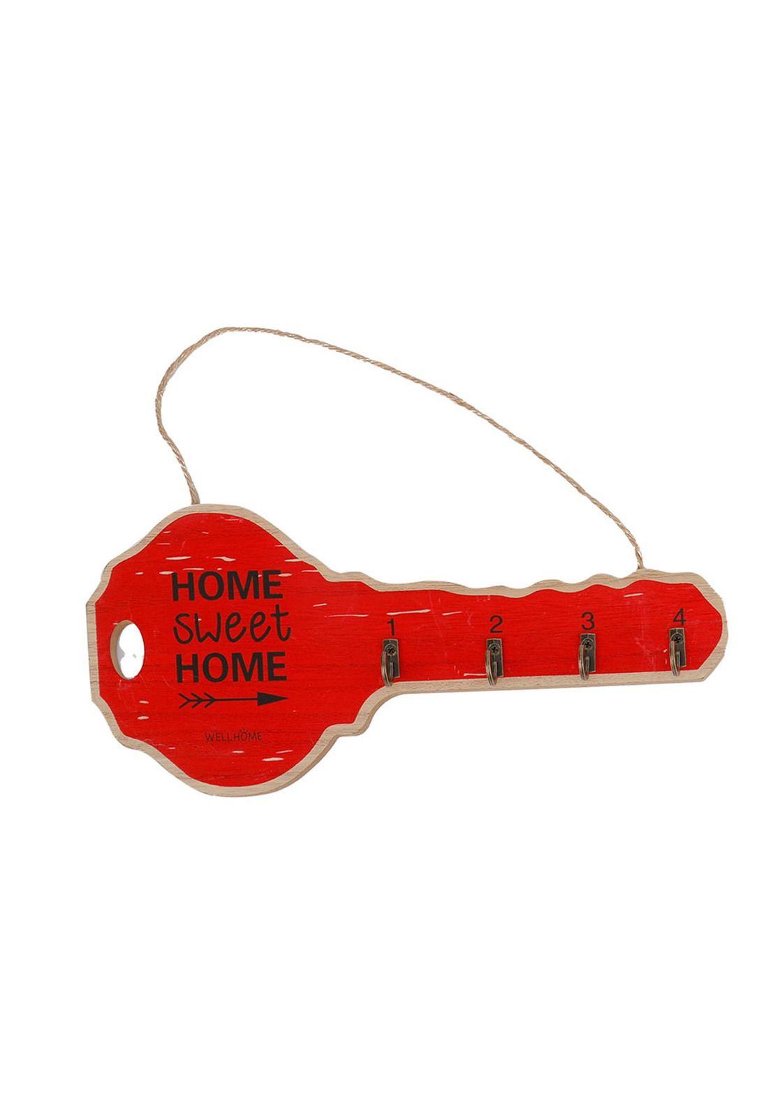 Perchero Diseño Llave Madera Rojo 30x14cm-0