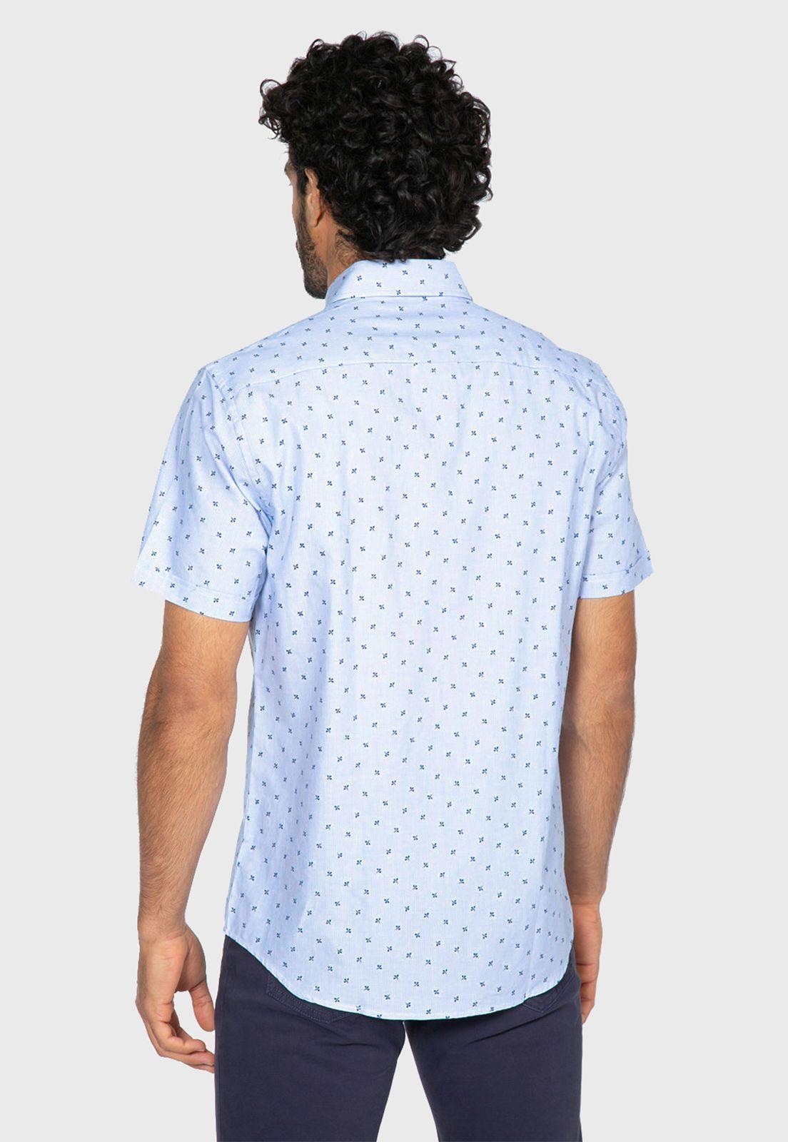 Camisa Oxford Rayas Y Mini Print Celeste Arrow-1