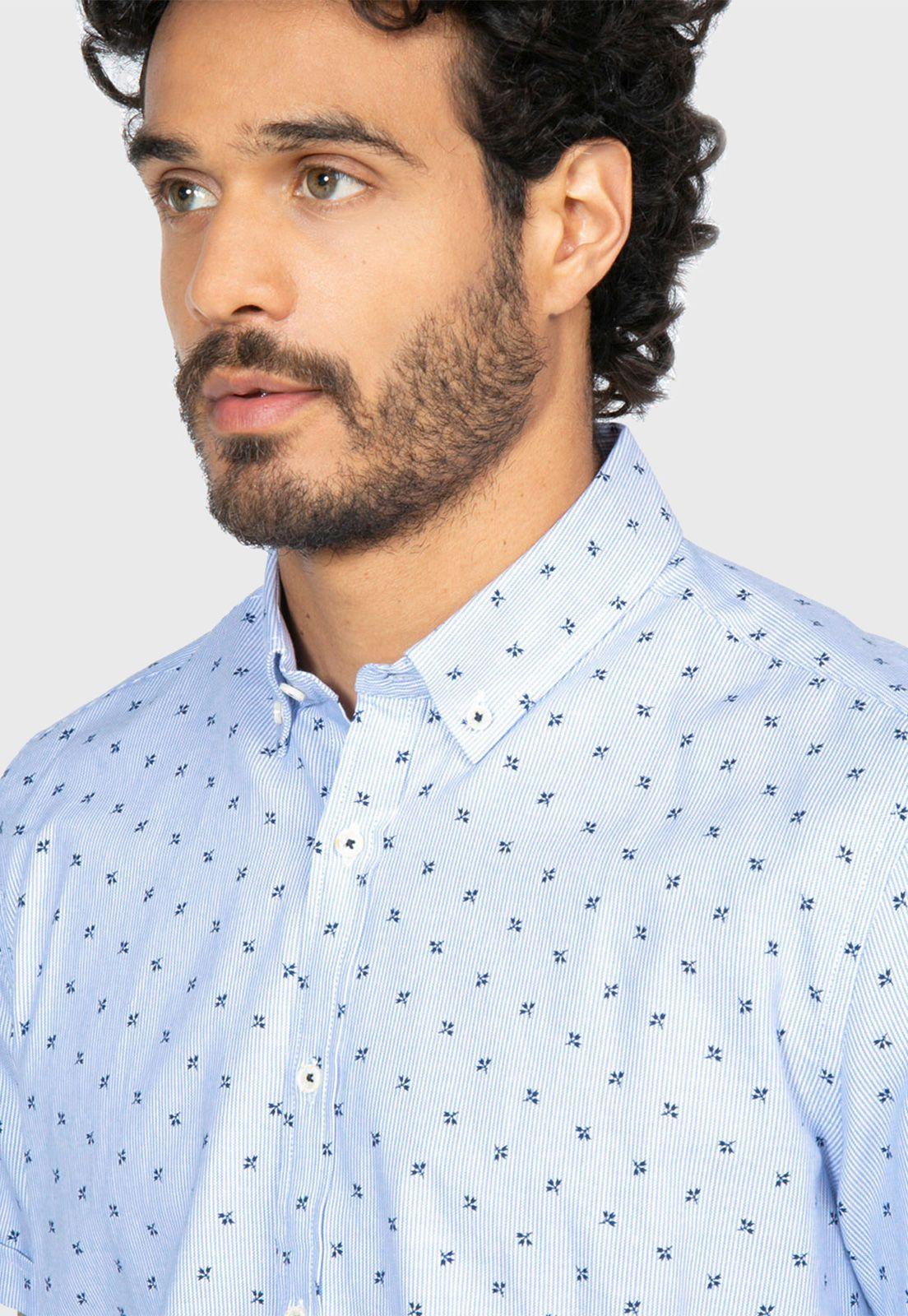 Camisa Oxford Rayas Y Mini Print Celeste Arrow-2