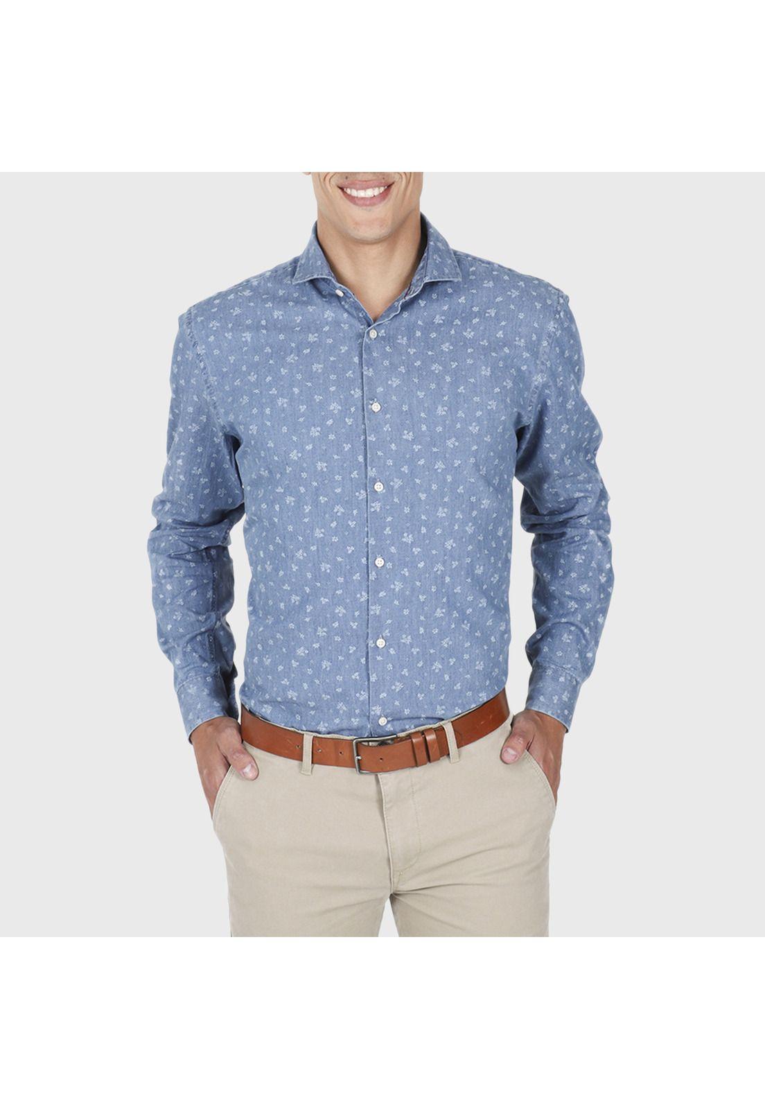 Camisa Denim Floreada Manga Larga-0