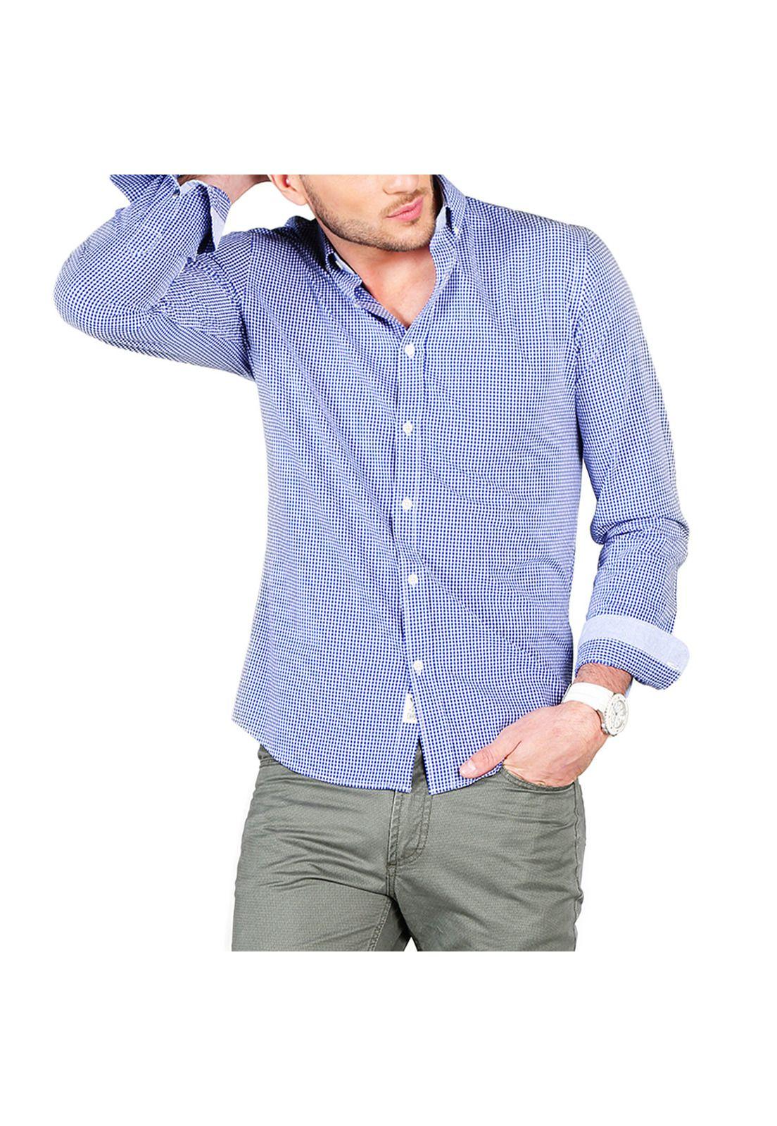 Camisa Casual Fantasía Manga Larga Azul-0