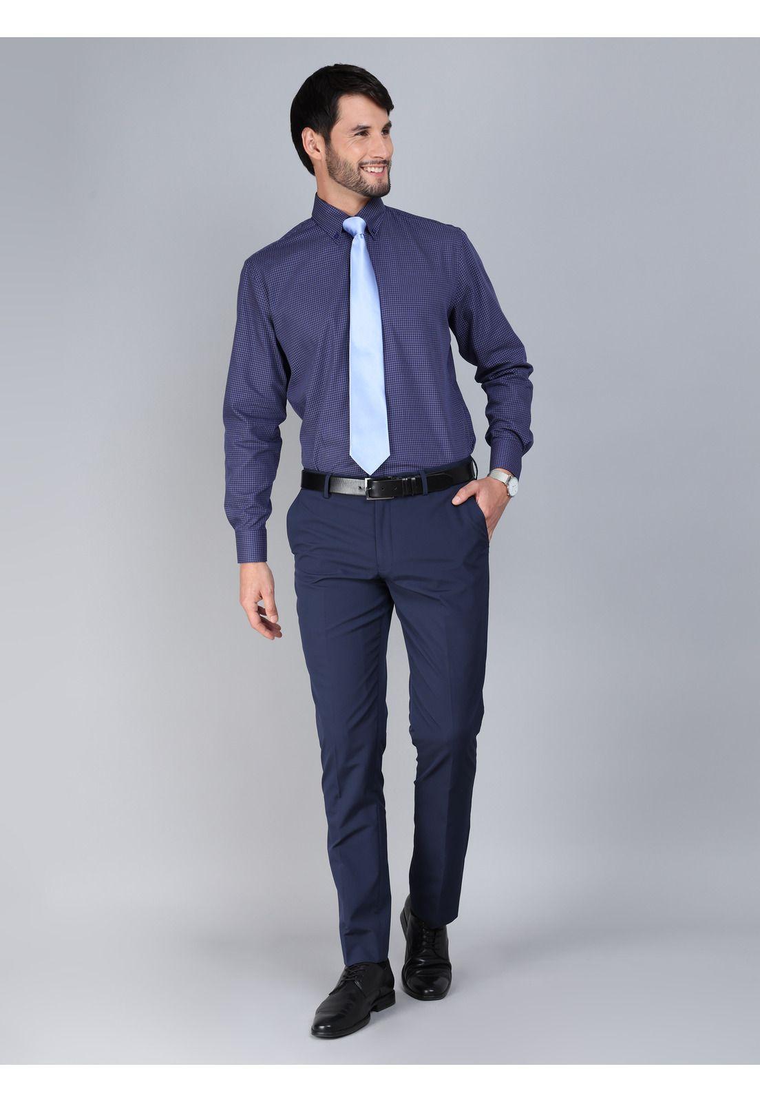 Camisa Formal A Cuadros Tailored Fit Azul Arrow-4