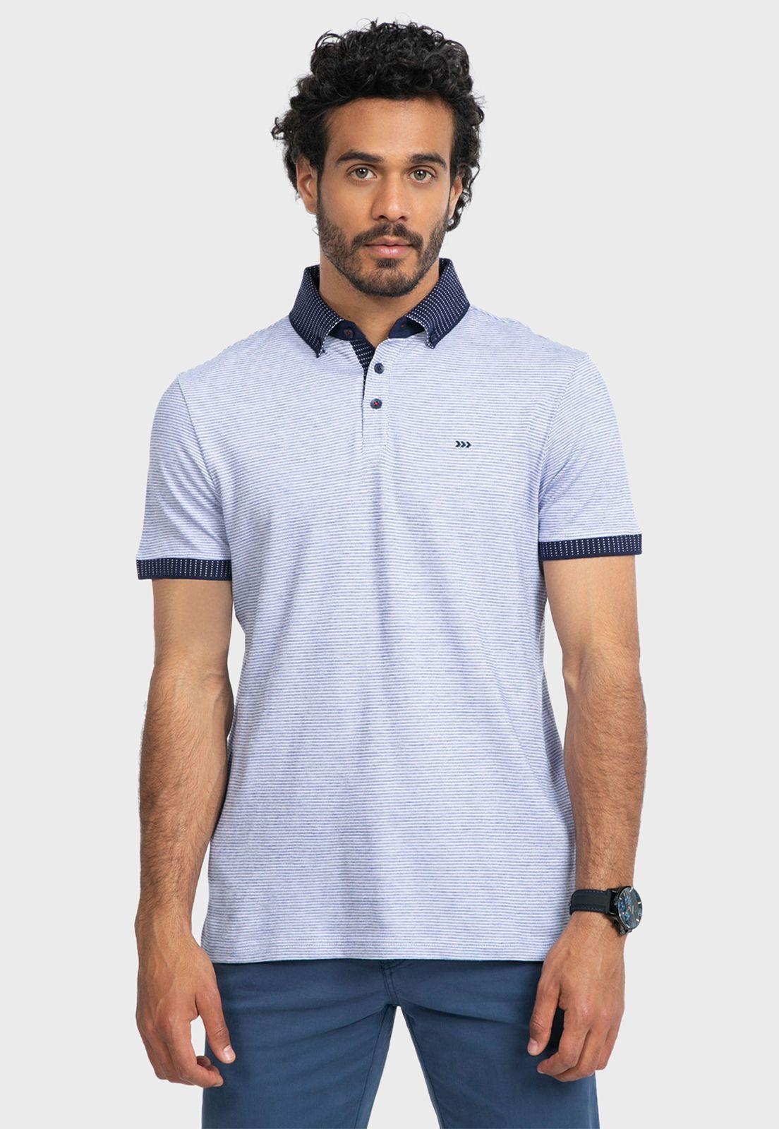 Polera Manga Corta Rayas Celeste Arrow-0