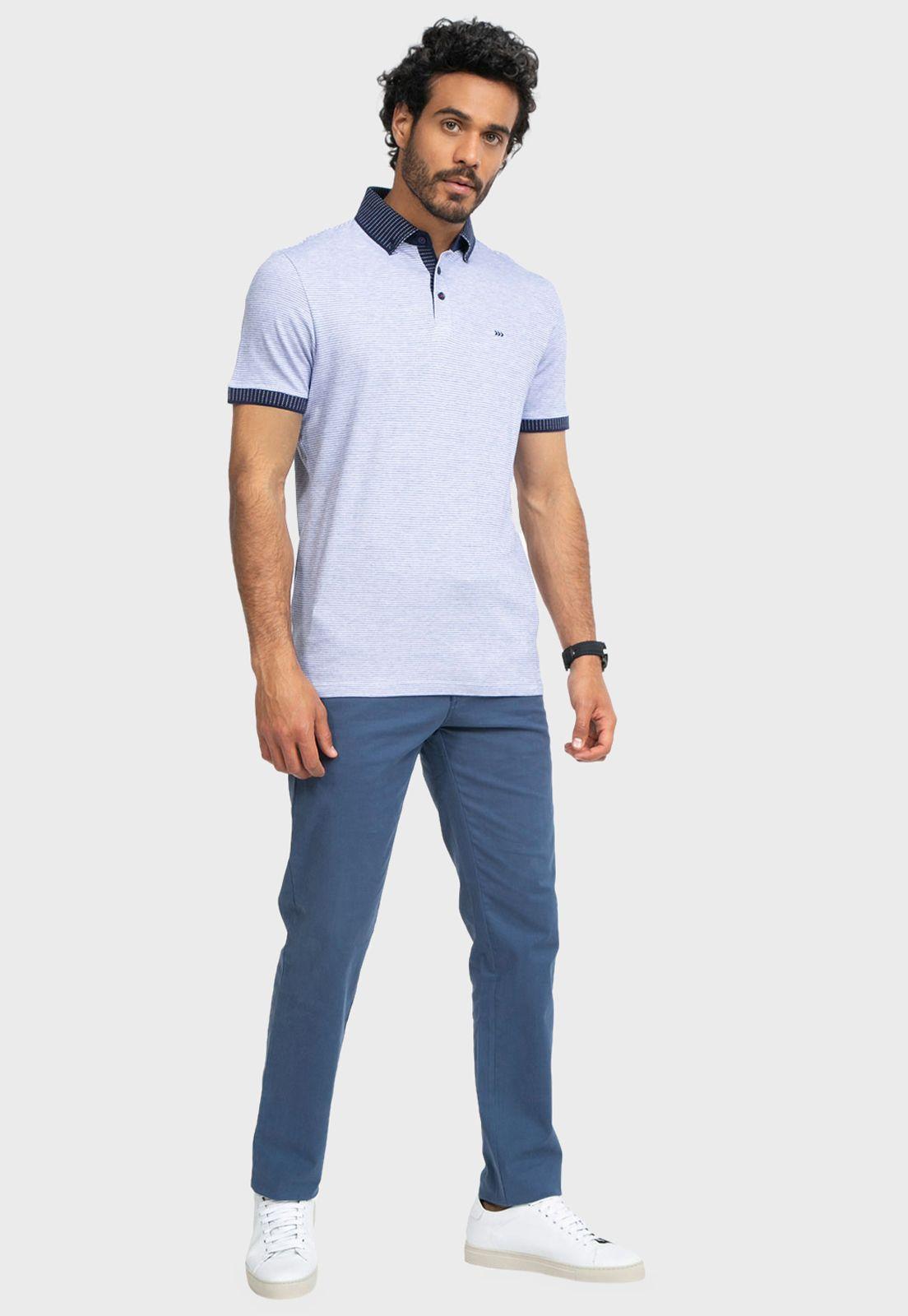 Polera Manga Corta Rayas Celeste Arrow-4