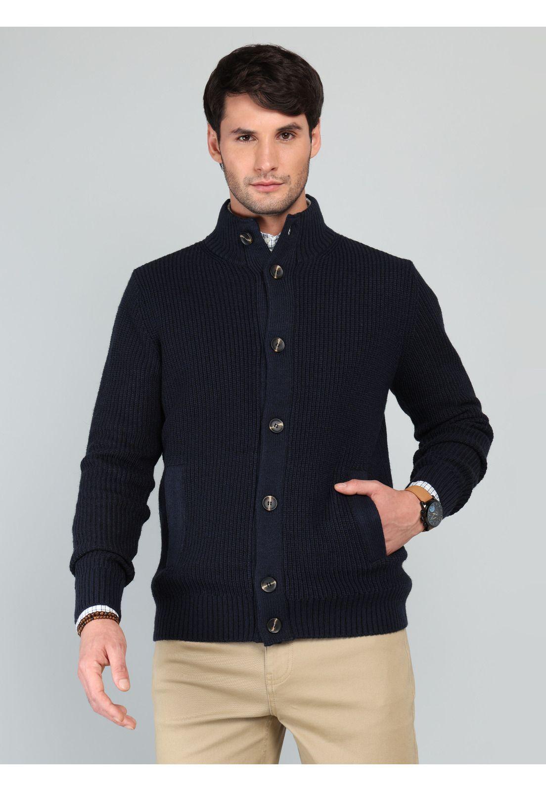 Cárdigan Cuello Alto Regular Fit Azul Arrow-0