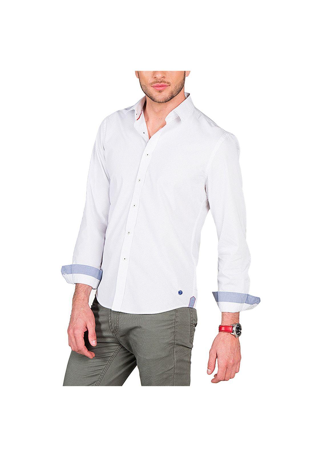 Camisa Casual Estampada Triangulos Manga Larga Blanca-0