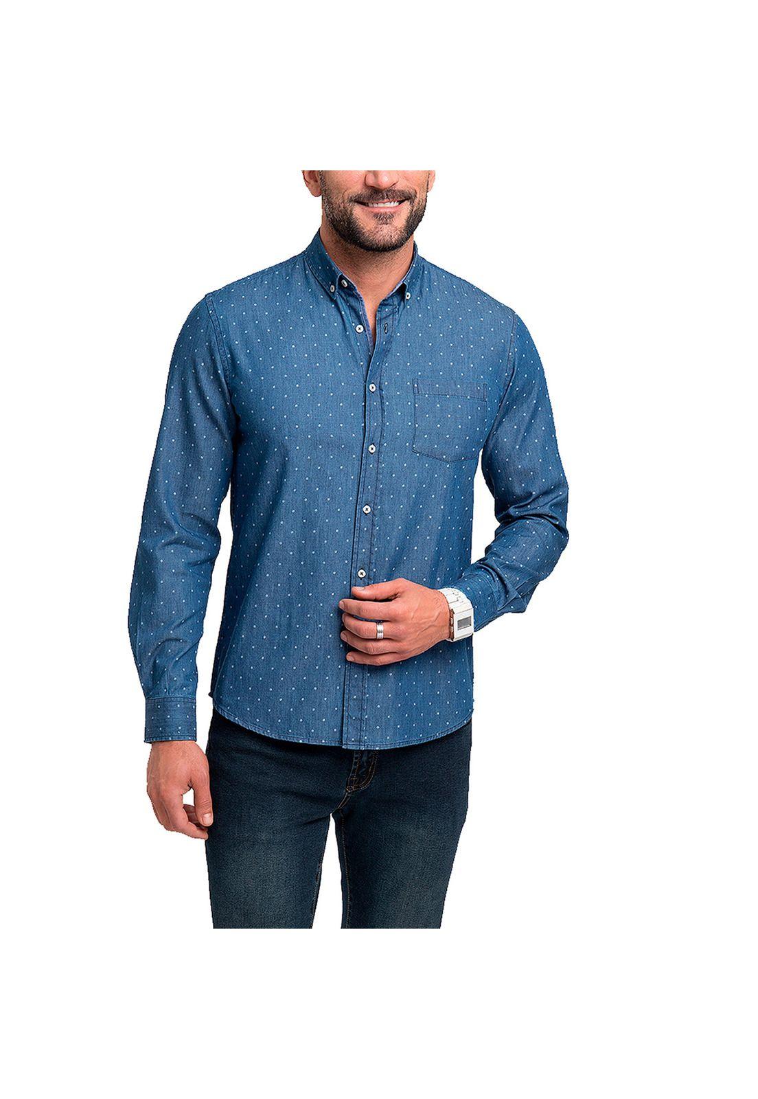Camisa Denim Puntos Manga Larga-0