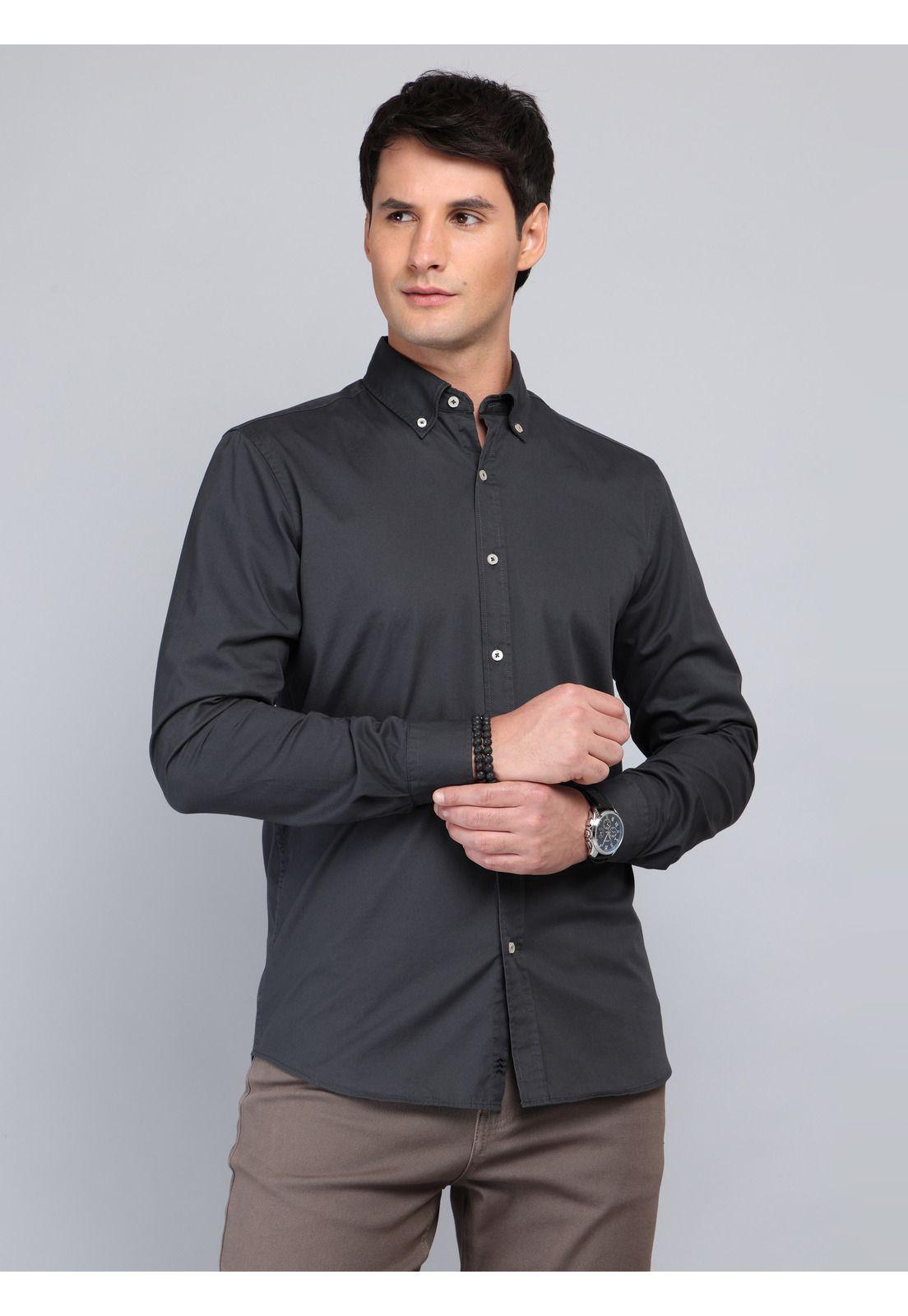 Camisa Lisa Regular Fit Carbón Arrow-0