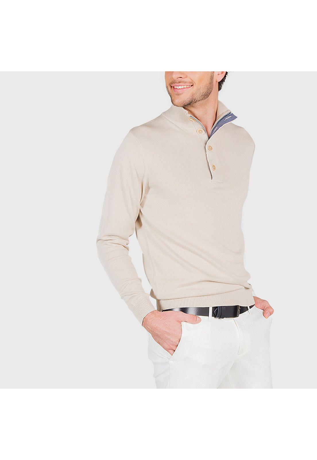Sweater Casual Half Button Beige-0