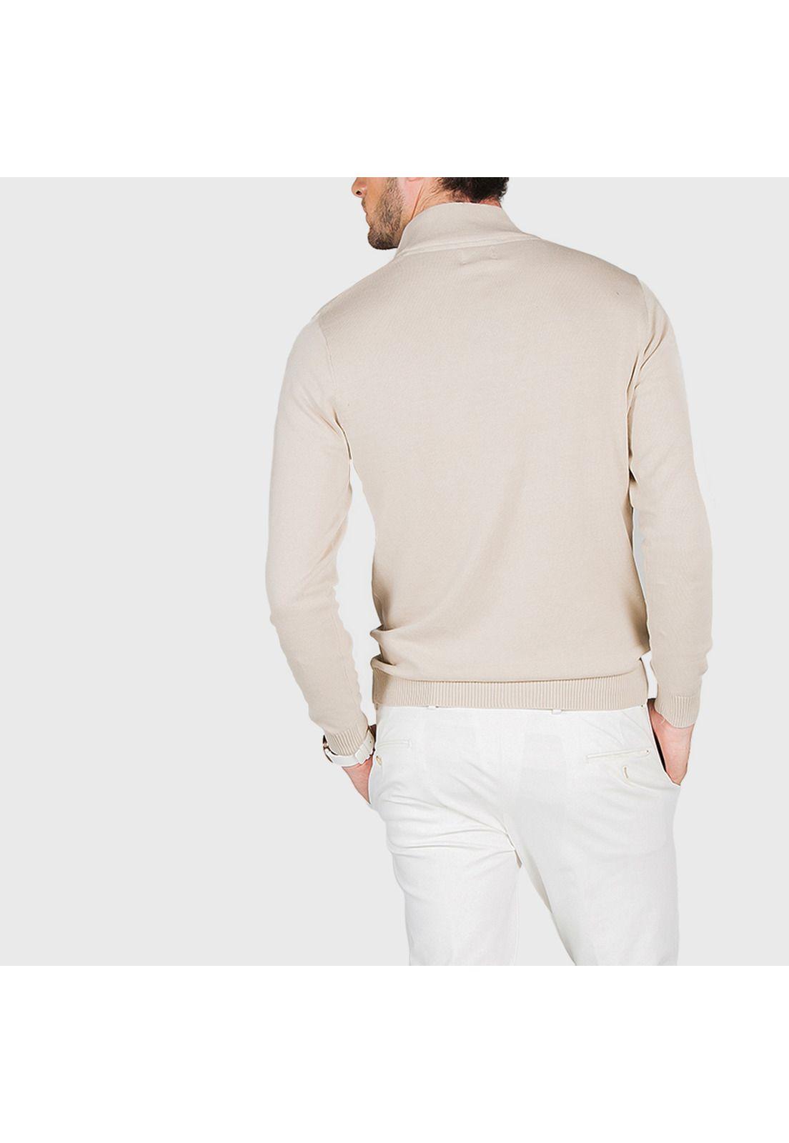Sweater Casual Half Button Beige-2